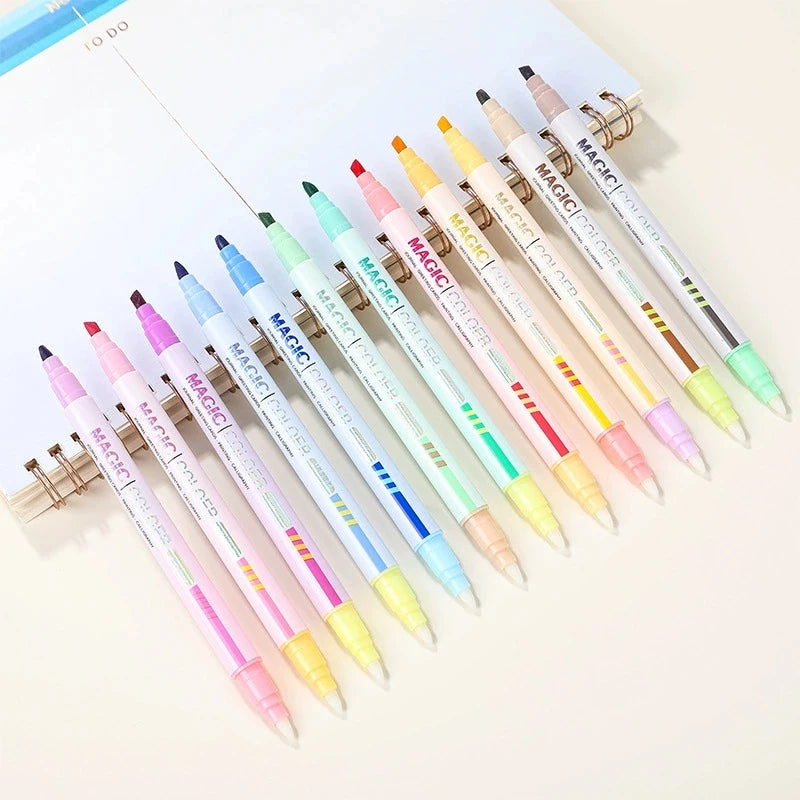 Double Tips Magic Highlighter Pen Markers Pastel Drawing Pen for Student School Office Supplies Cute Stationery Qme