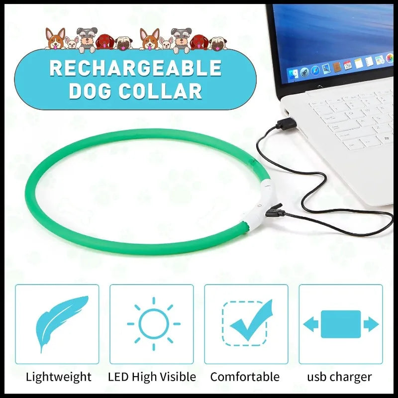 Dog collar LED USB charging light adjustable safety light, pet collar for walking dogs at night, illuminated collar Qme
