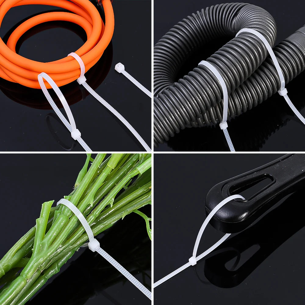200/100Pcs Nylon Cable Ties Adjustable Self-locking Cord Ties Straps Fastening Loop Reusable Plastic Wire Ties For Home Office Qme