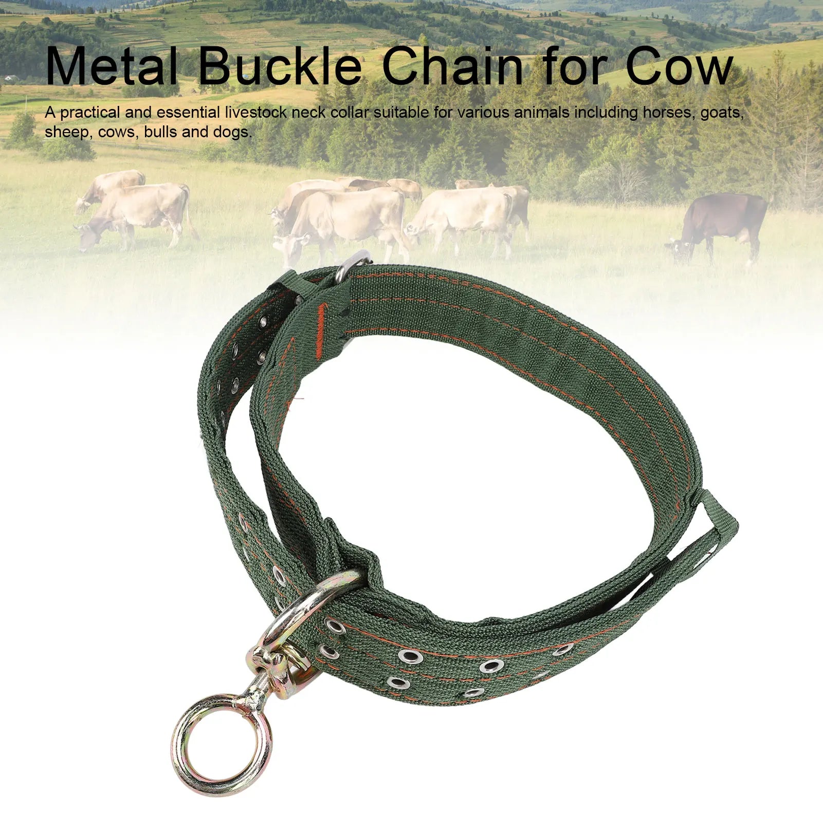 Cattle Collar Nylon Thickened Heavy Duty Cow Show Collar with Metal Buckle and Traction Chain for Horse Dog Cattle Collar Qme