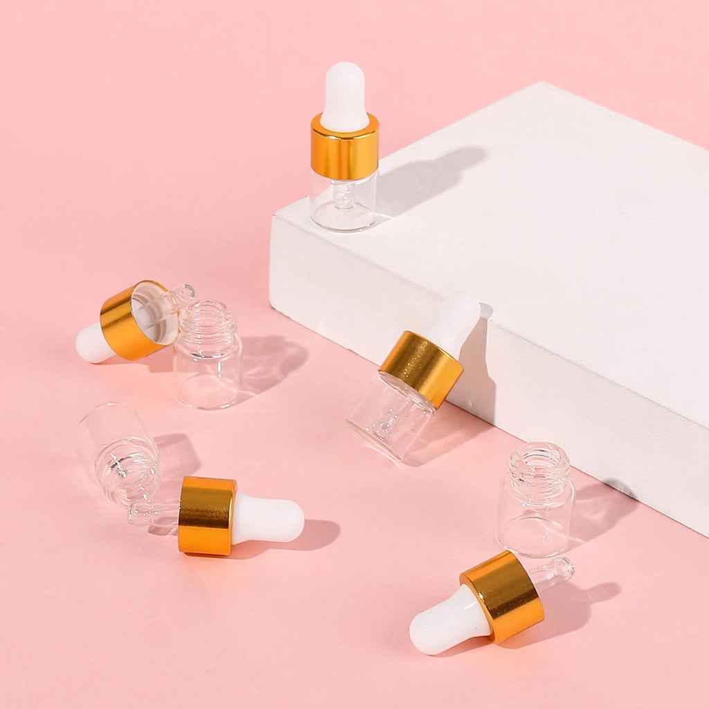 50pcs 1ml Clear Mini Glass Dropper Bottles Small with Glass Eye Dropper for Essential Oils Sample Traveling Qme