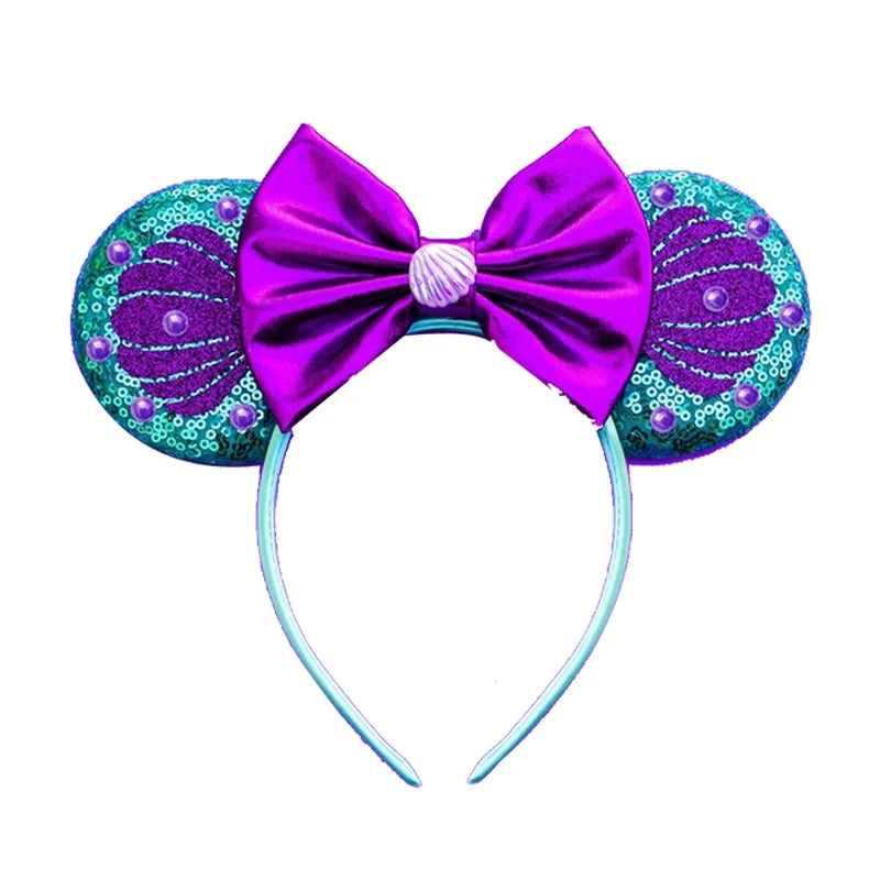 Mermaid Mickey Mouse Ear Headbands with Bow Sequin Candy Headbands Cosplay Costume party Christmas Halloween for Girl Women Qme Headband 10