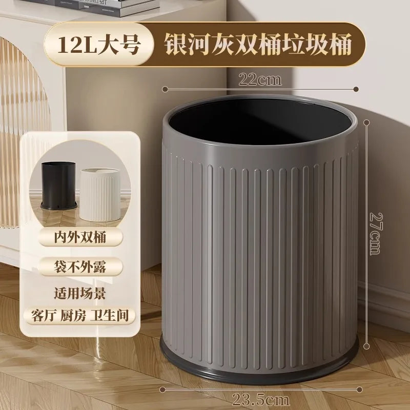 Trash Can 2 Compartments Large Capacity Modern Design Open Top Waste Bin for Living Room Kitchen Bedroom Office High Capacity Qme 12L-Circle Grey