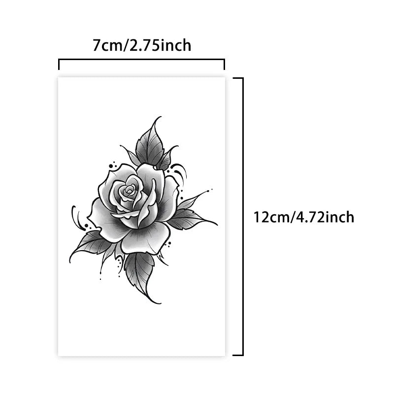 Rose & Flower Temporary Tattoo, Herbal Juice Waterproof Long-Lasting, Elegant Small & Fresh Fake Tattoo for Arm, Collar & Neck Qme HD-224