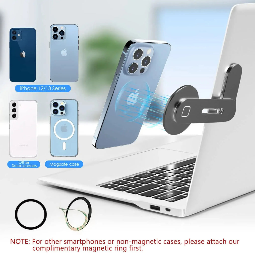 Magnetic Laptop Phone Holder Computer Monitor Side Cell Phone Slim& Foldable For iPhone 14/13/12 Series Case and All Phone Qme