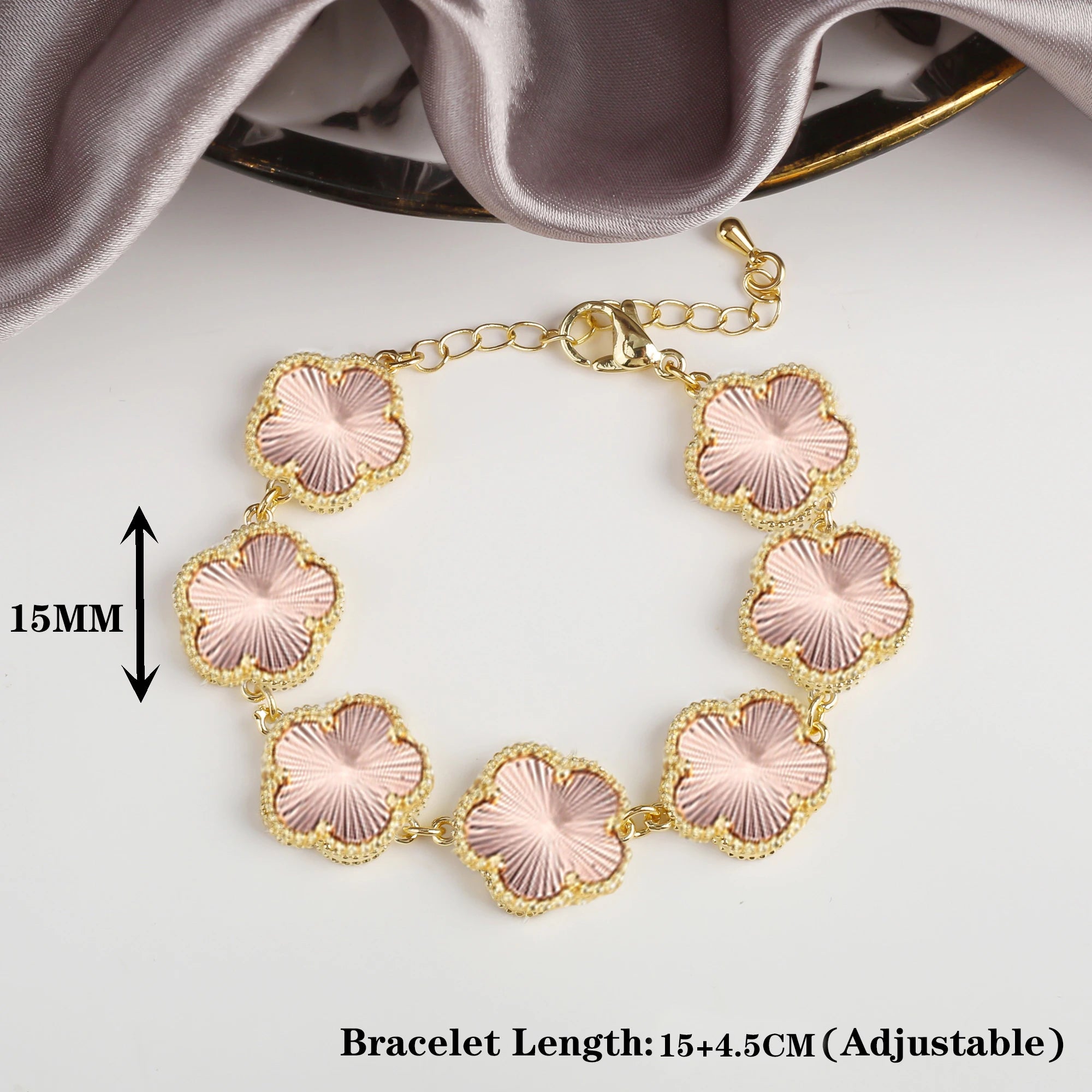 10 Color Classic Natural Stone Five Leaf Flower Bracelet For Women Party Wedding Daily Wear Brand Jewelryl Gift Free Shipping Qme Rose gold Gold