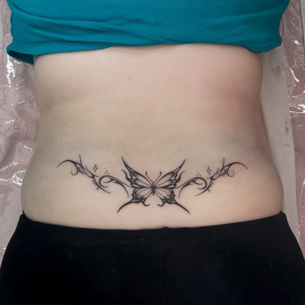 Dark Butterfly Waist Spine Tattoo Sticker Waterproof Long Lasting Women Lower Back Advanced Simulation Tattoo Qme