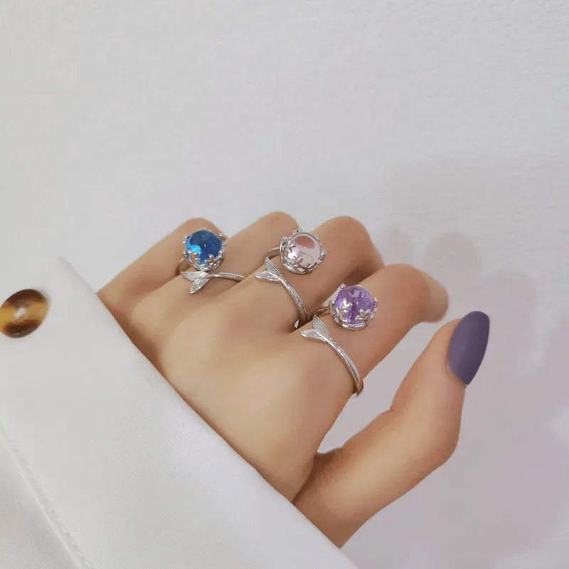 Design Sense Fashion Fishtail Crystal Multicolor Adjustable Open Ring Girl Woman Fashion Beach Party Birthday Gift Jewelry Qme
