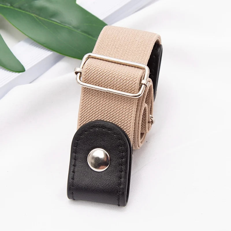 New Adjustable Belts for Women Buckle-Free Waist Jeans Pants No Buckle Stretch Elastic Waist Men Canvas Belt Lazy Invisible Belt Qme khaki
