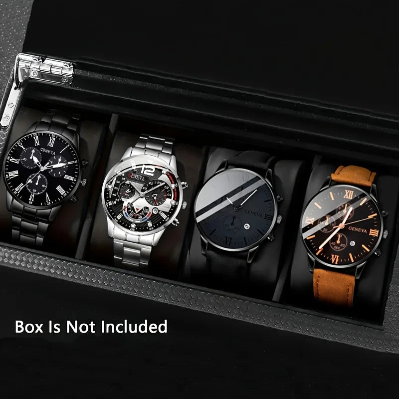4-piece men's fashion watch set, quartz sport, round zinc alloy case quartz watch Qme 4pcs