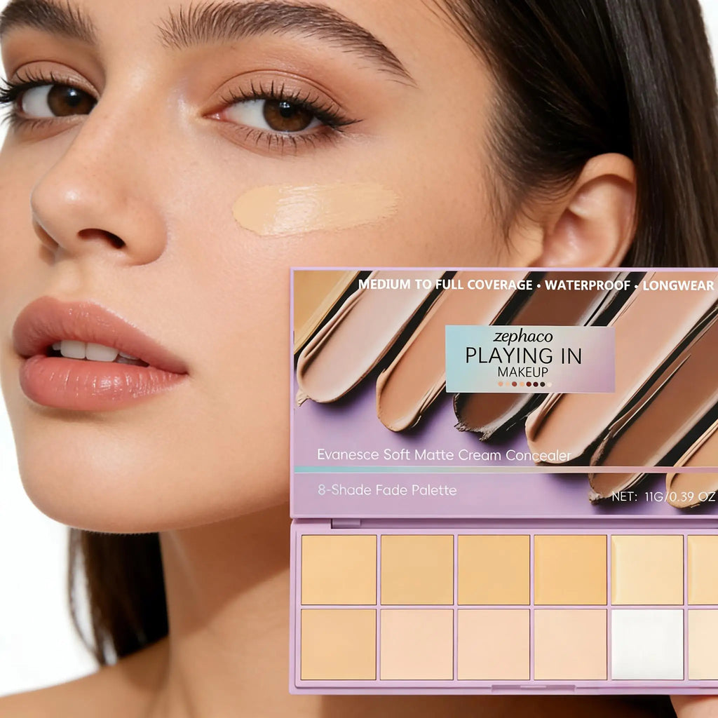 zephoco 8-Color Concealer Palette Full Coverage for Dark Circles Blemishes Acne Matte Lasting Brightening Skin Foundation Makeup Qme