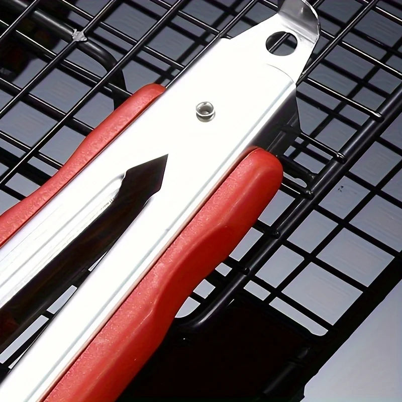 3pcs, Stainless Steel Kitchen Cooking Tongs, Sturdy Grilling Barbeque Brushed Locking Food Tongs With Ergonomic Grip, Qme