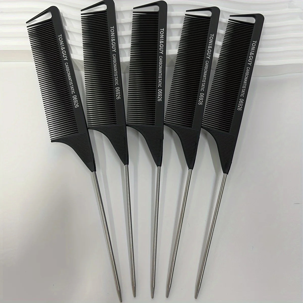 5Pcs Carbon Anti-Static Rat Tail Combs, Metal Pin Tail Comb For Hair Styling, Parting, Teasing Qme 5pcs