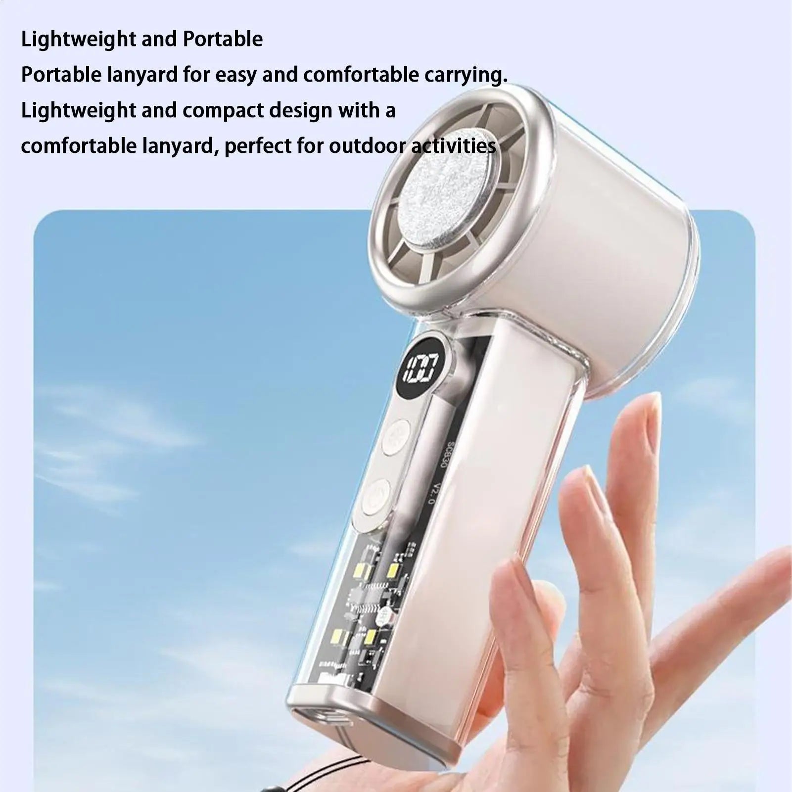 Cooling Handheld Fan 5000mAh USB Rechargeable with Lanyard 100 Speeds Handheld Mini Fan for Home Travel Dormitory Picnic Camping Qme