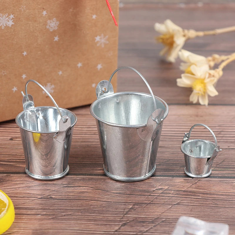 Dollhouse Mini Iron Bucket Miniature Model Decorations Ornaments Qme