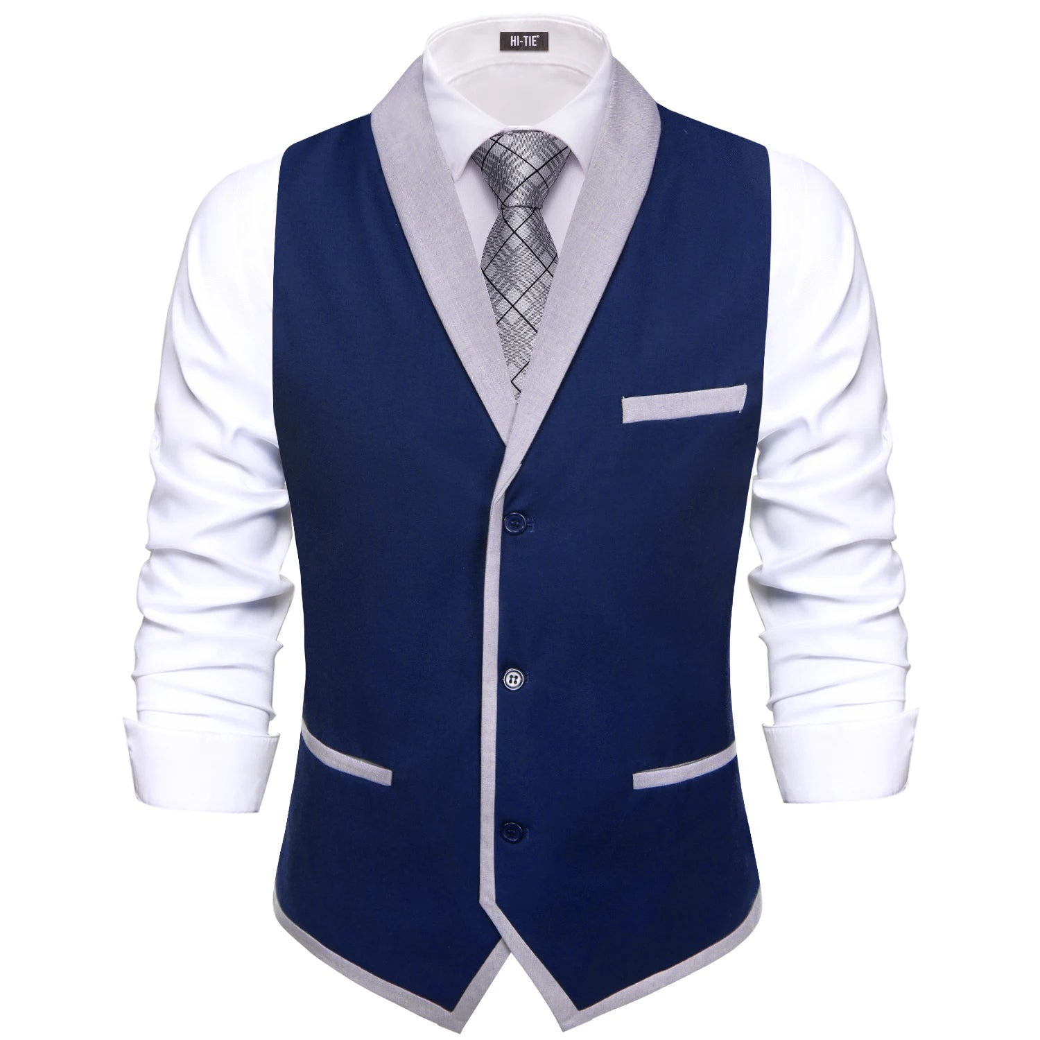 Lapel Waistcoat with Tie Pocket Square Cufflinks Sleeveless Vest Formal Casual For Daily Business Party Wedding Black Blue Qme DPTH-MJDJ3411 S