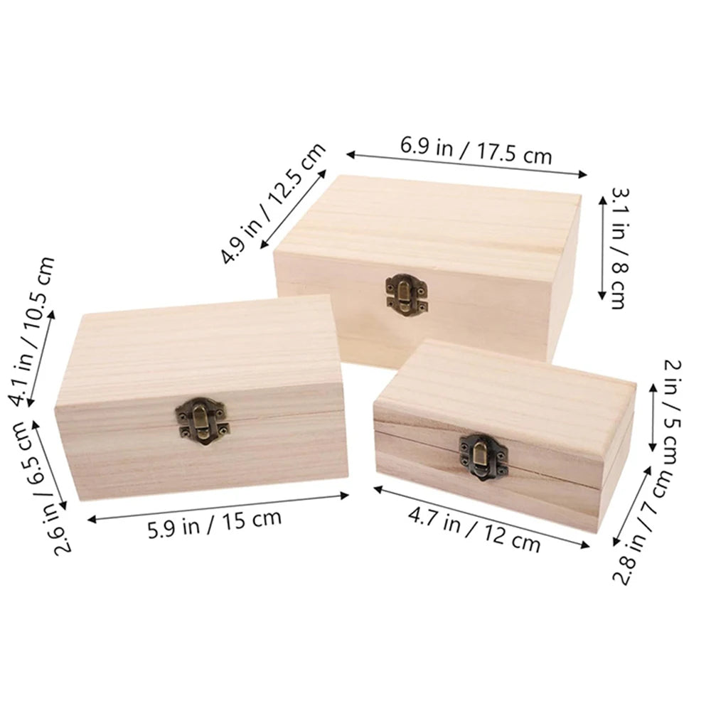 1/3pcs Log Color Scotch Plain Wood Wooden Square Hinged Storage Boxes Craft Gift Box Handmade Case Box Storage Organization Qme