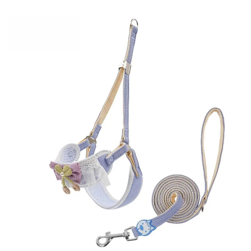 Dog Harness Leash Small Medium Adjustable Ventilate Puppy Cat Pet Qme Sky blue M(5-10kg)