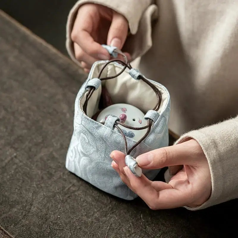 Chinese Style Tea Set Storage Bag Thickened Multi-functional Teapot Cloth Pouch Vintage Embroidered Candy Storage Bag Qme