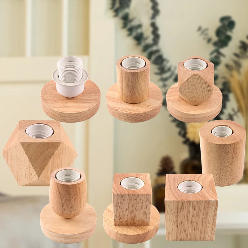 Retro Wood Table Lamp E27 Socket Vintage Desk Base Holder Wooden Qme