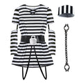 Prisoner Costume Women Adult Jail Inmate Outfit With Hat Foot Cuffs Fancy Halloween Dress Up Qme WHITE M