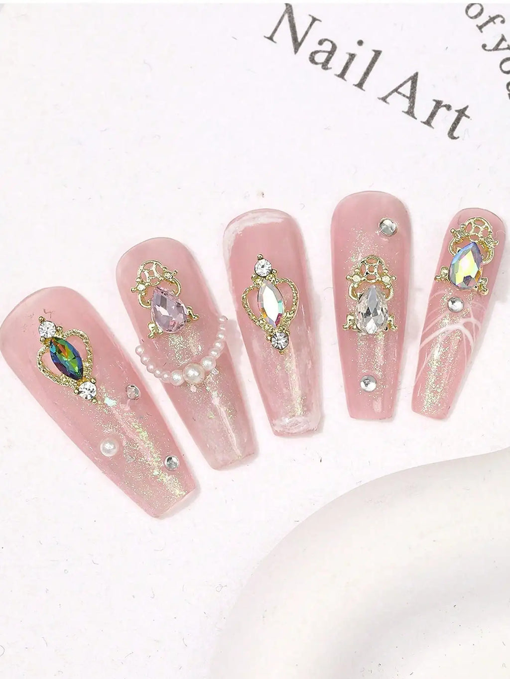 Luxury Long Gold Silver Nail Charms Rhinestone Y2k Unique Design Tips Qme