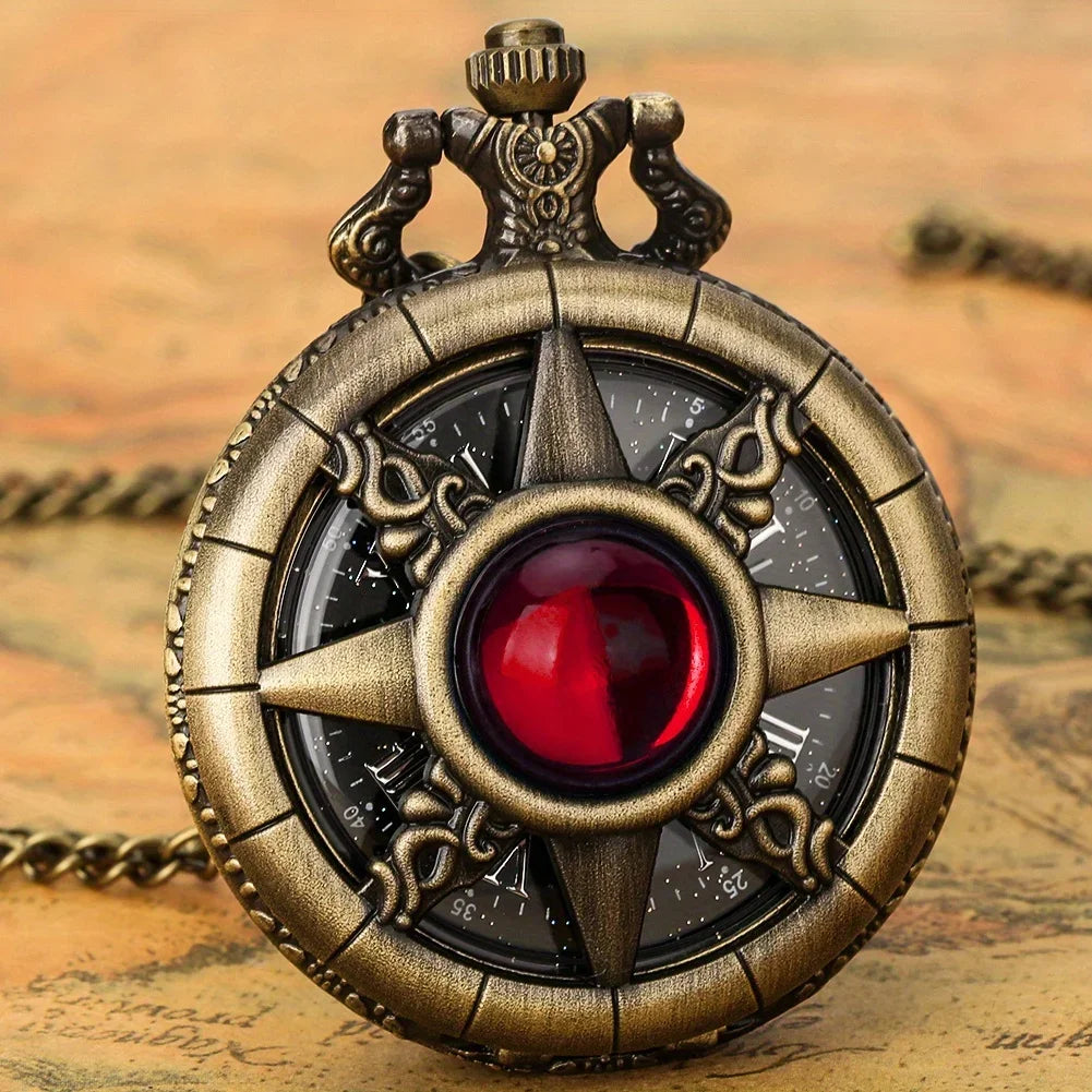Y2K Cartoon Anime Round Pointer Quartz Watch Vintage Rhinestone Cosplay Necklace Chain Watch For Women Men Collector Gift Qme