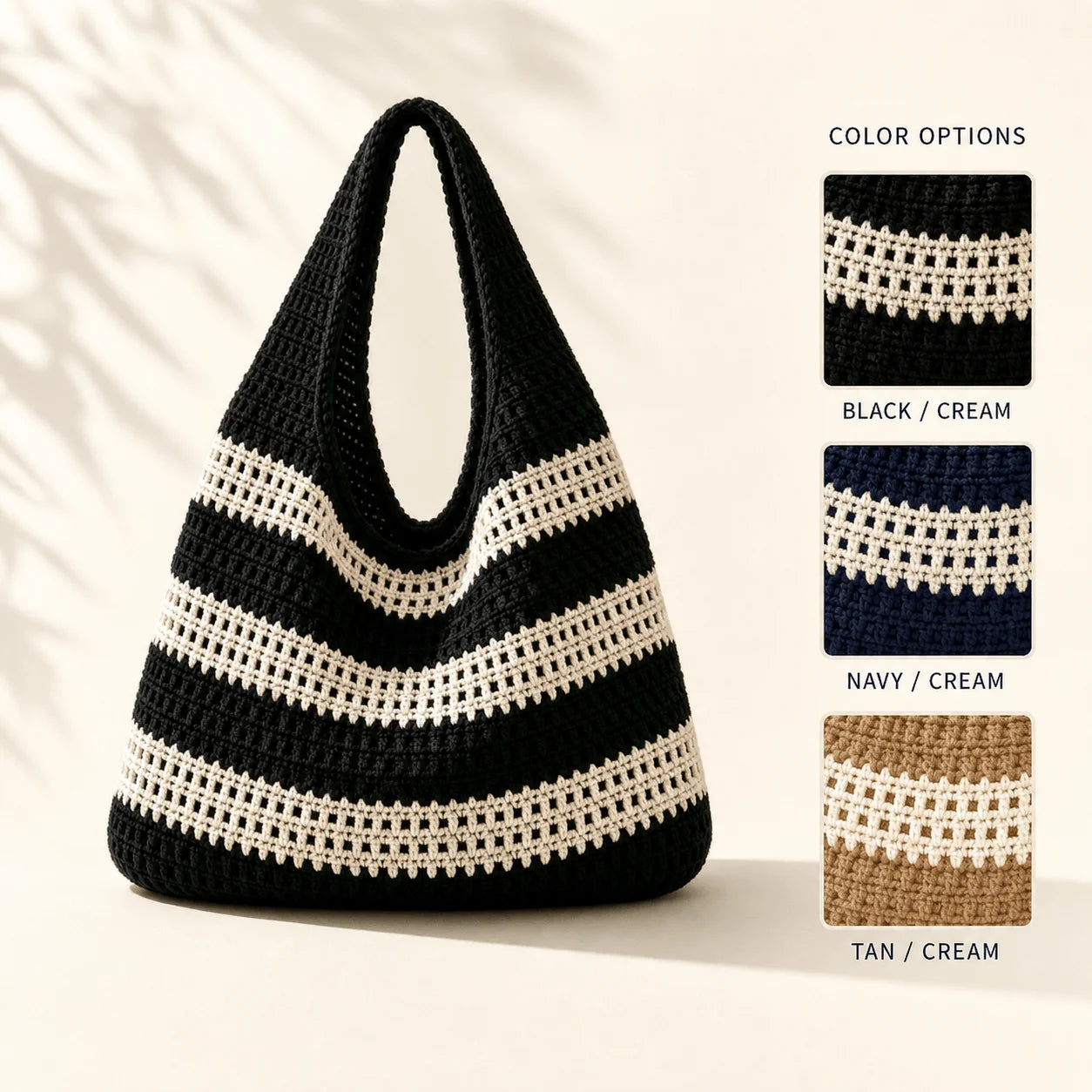 Women'S Crochet Handbag, Retro Vacation Style Handmade Crochet Striped Decorative Shoulder Needlepoint Large Capacity Handbag Qme