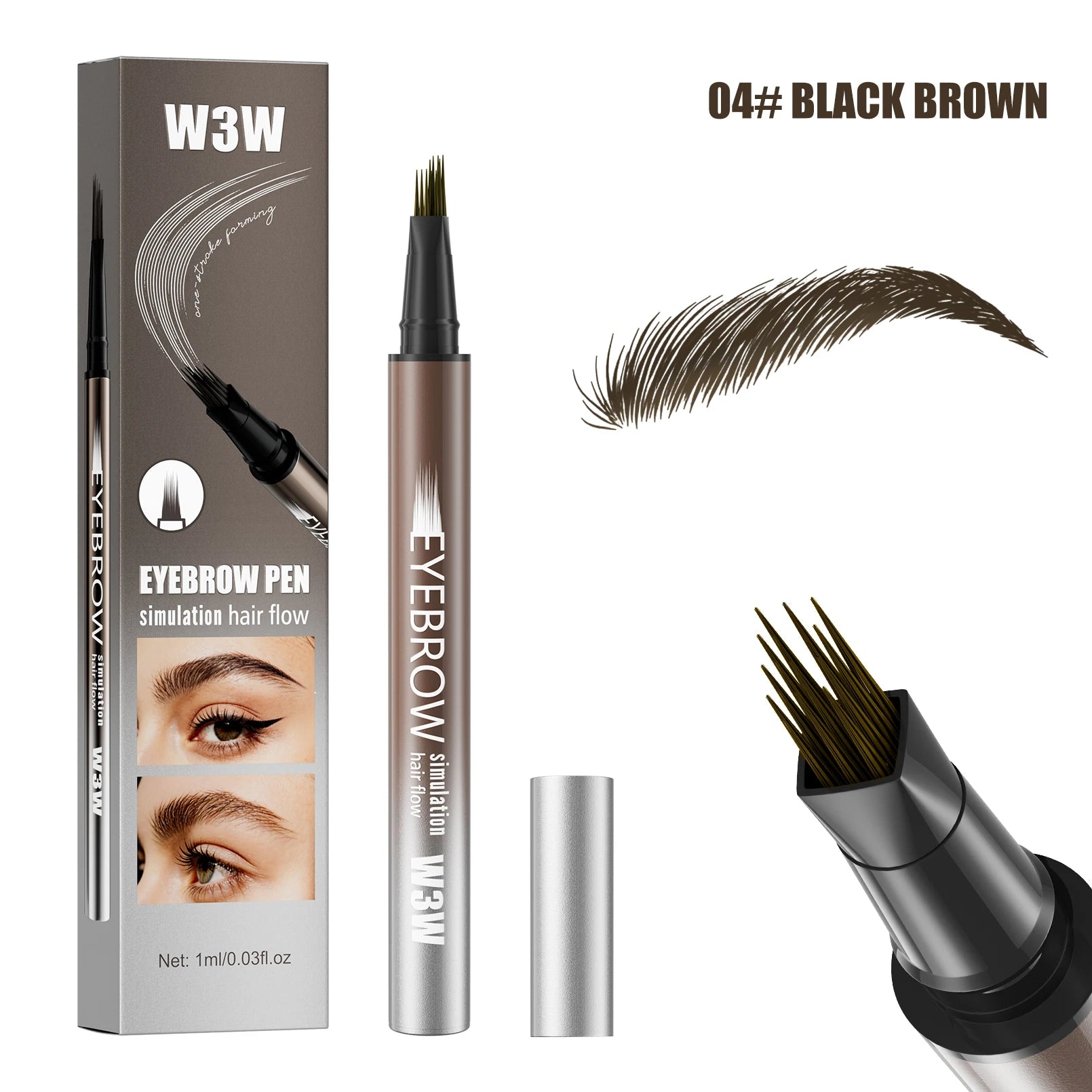Dual-Effect Quick-Result Waterproof Eyebrow Pencil Waterproof, Long-lasting Color That Resists Smudging Natural Wild Eyebrow Qme W685-4