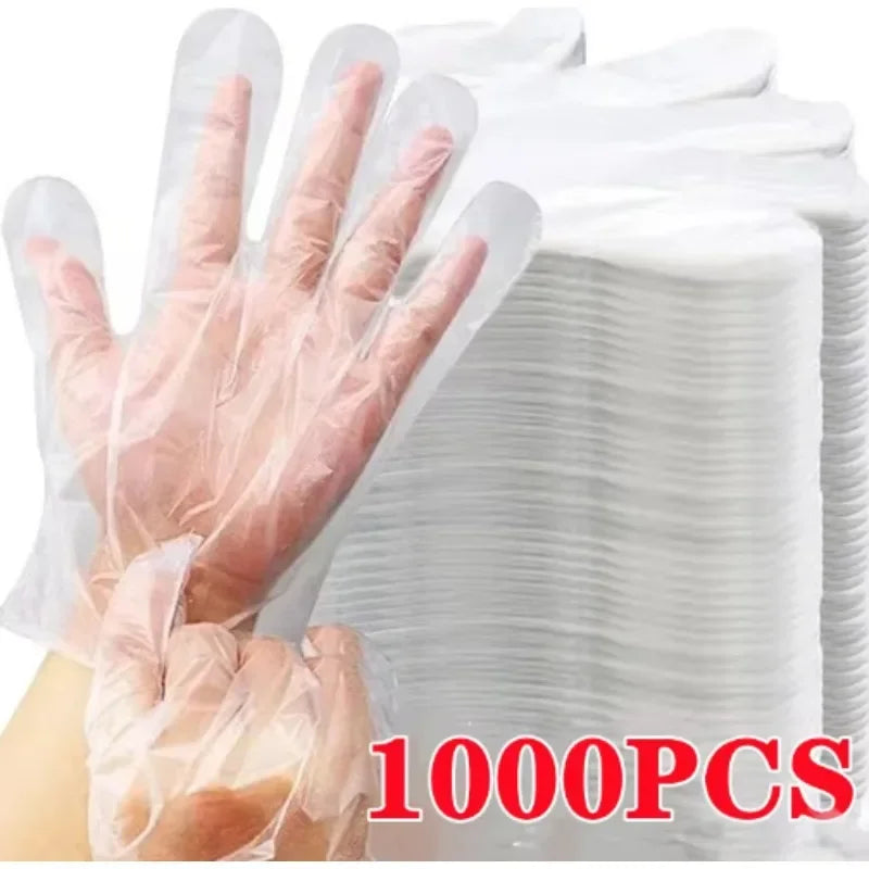 Transparent Disposable Gloves Plastic Waterproof Gloves for Kitchen Restaurant Fried Chicken BBQ Disposable Tableware 1000PCS Qme Transparent 200PCS