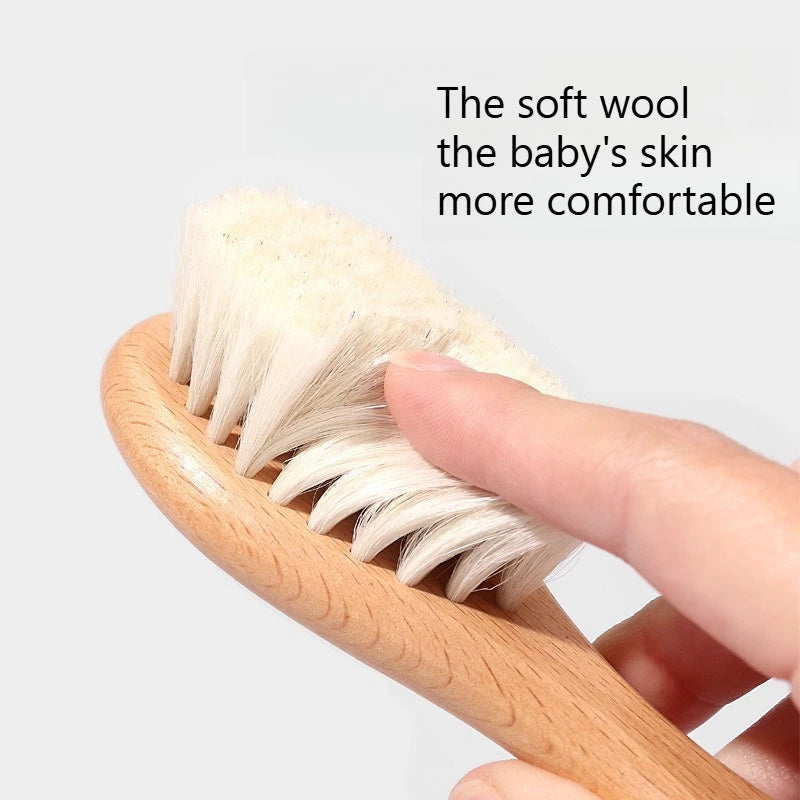 Baby Comb Wool Brush Beech Cleaning Bath Combination Qme
