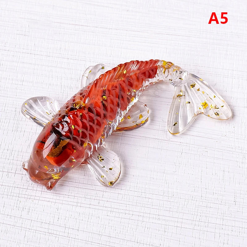 Crystal Stone Gravel Lucky Koi Fish Figurine Resin Mini Quartz Fancy Carp Statue Home Decor Desk Ornament Gift Qme A5
