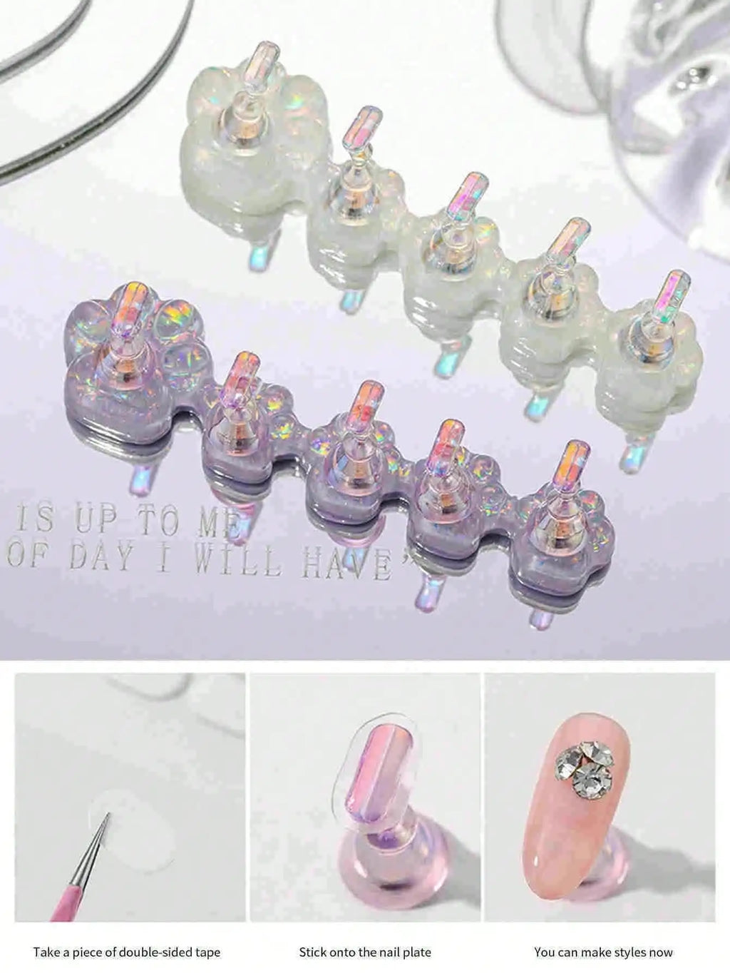 Nail Art Practice Base Aurora Holographic Tips Display Stand Soak Off Qme