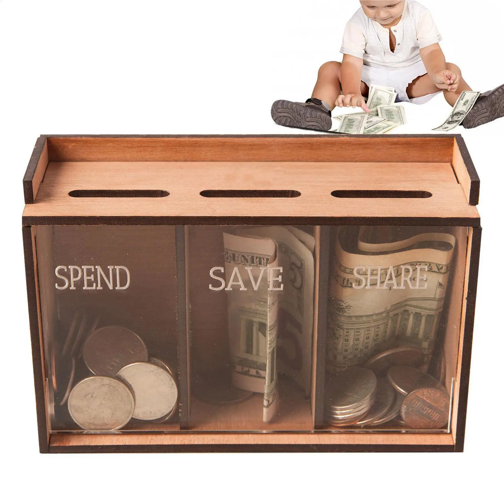 Money Saver for Cash Removable Wooden Coin Bank with Compartments Money Storage Organizer for Home Decoration Coin Banks Qme