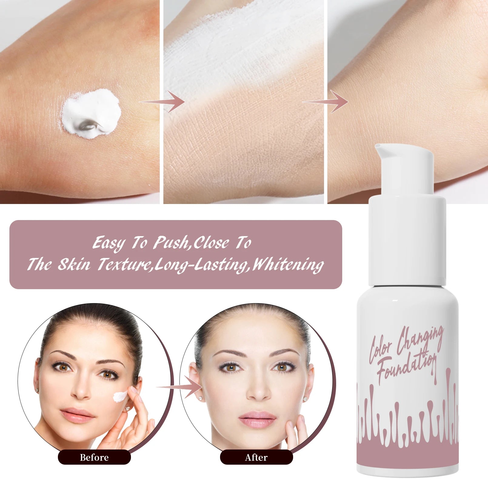 1PC Magic Color Changing Foundation Liquid Soft Matte Long Lasting Hydrating Makeup Base Cream for All Different Skin Tone Qme