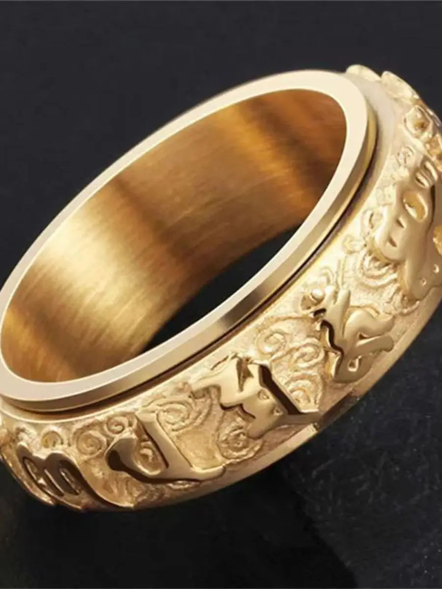 Fashion Rotatable Ring for Men Women Titanium Steel Buddhist Ring Om Mani Padme Hum Vintage Fashion Rings Men and Women Qme