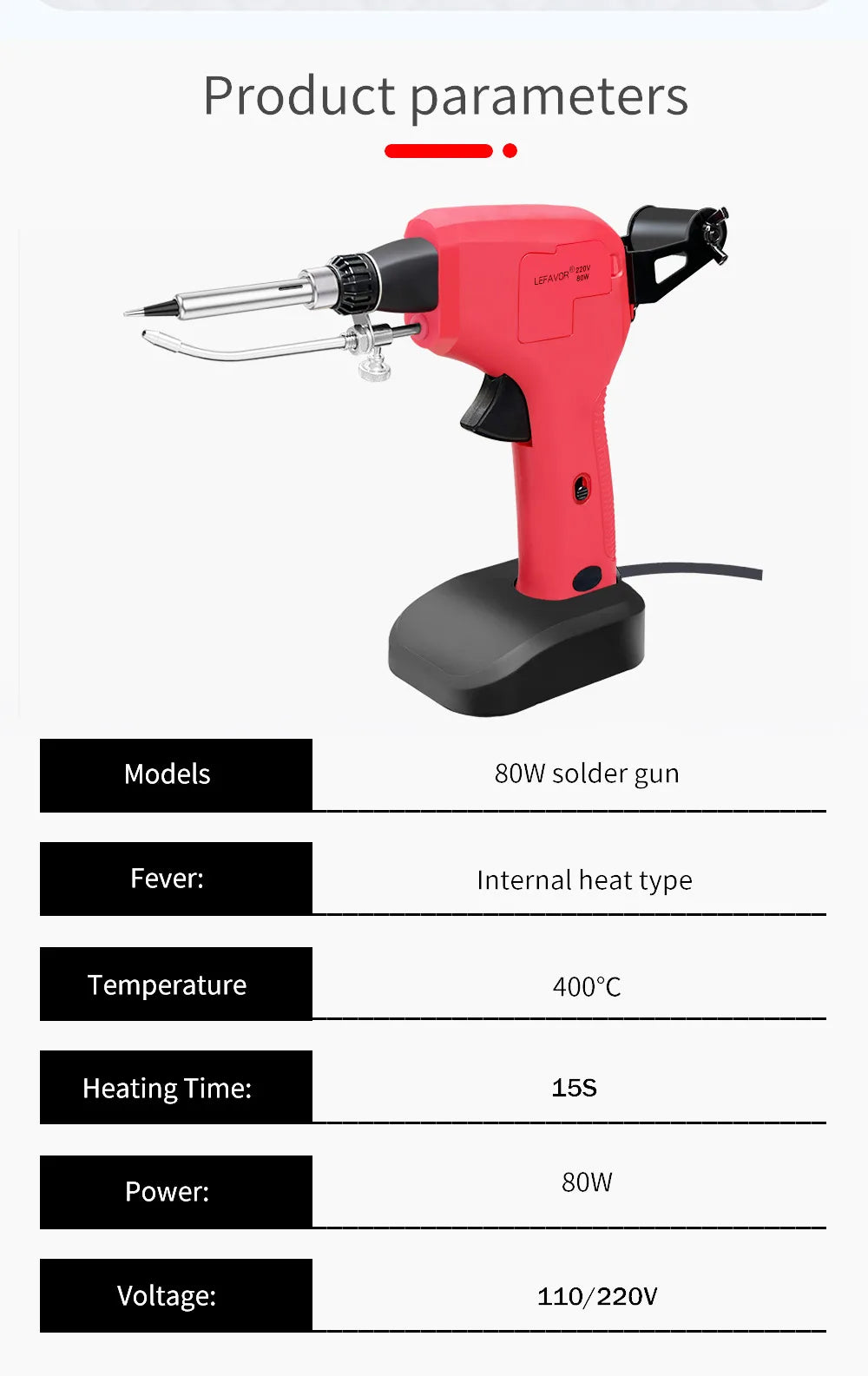 LEFAVOR 80W Soldering Iron Gun Hand-held Internal Heating Auto Send Qme