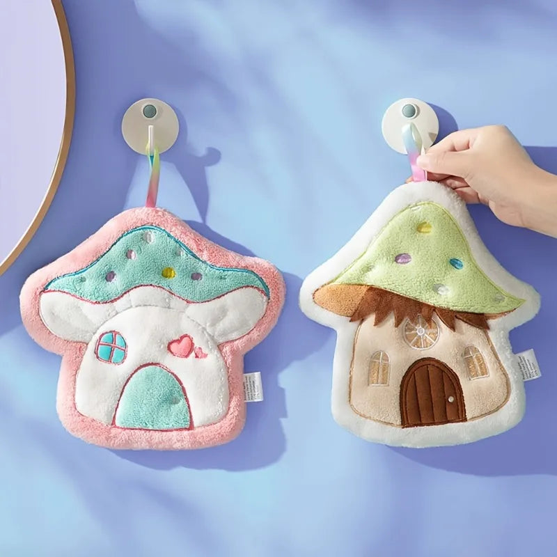 1pc cartoon mushroom hanging hand towel for children, bathroom and home use, soft and absorbent, cute hand towel Qme