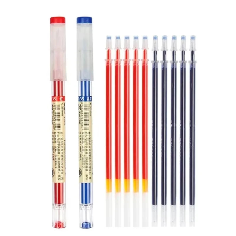 3-12pcs/set Fine Point Pen 0.35mm Black Blue Red Ink Gel Pen Ballpoint Pen School Office Student Writing Stationery Supply Qme 12 pcs set B