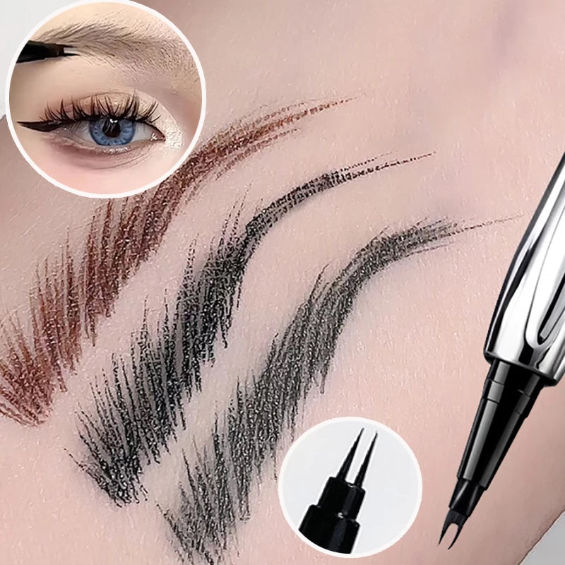 Ultra-fine 2 Point Silver Eyebrow Pen Liquid Wild Eyebrow Tattoo Waterproof 2 Fork Silkworm Brow Pen Easy To Grip Eye Makeup Qme