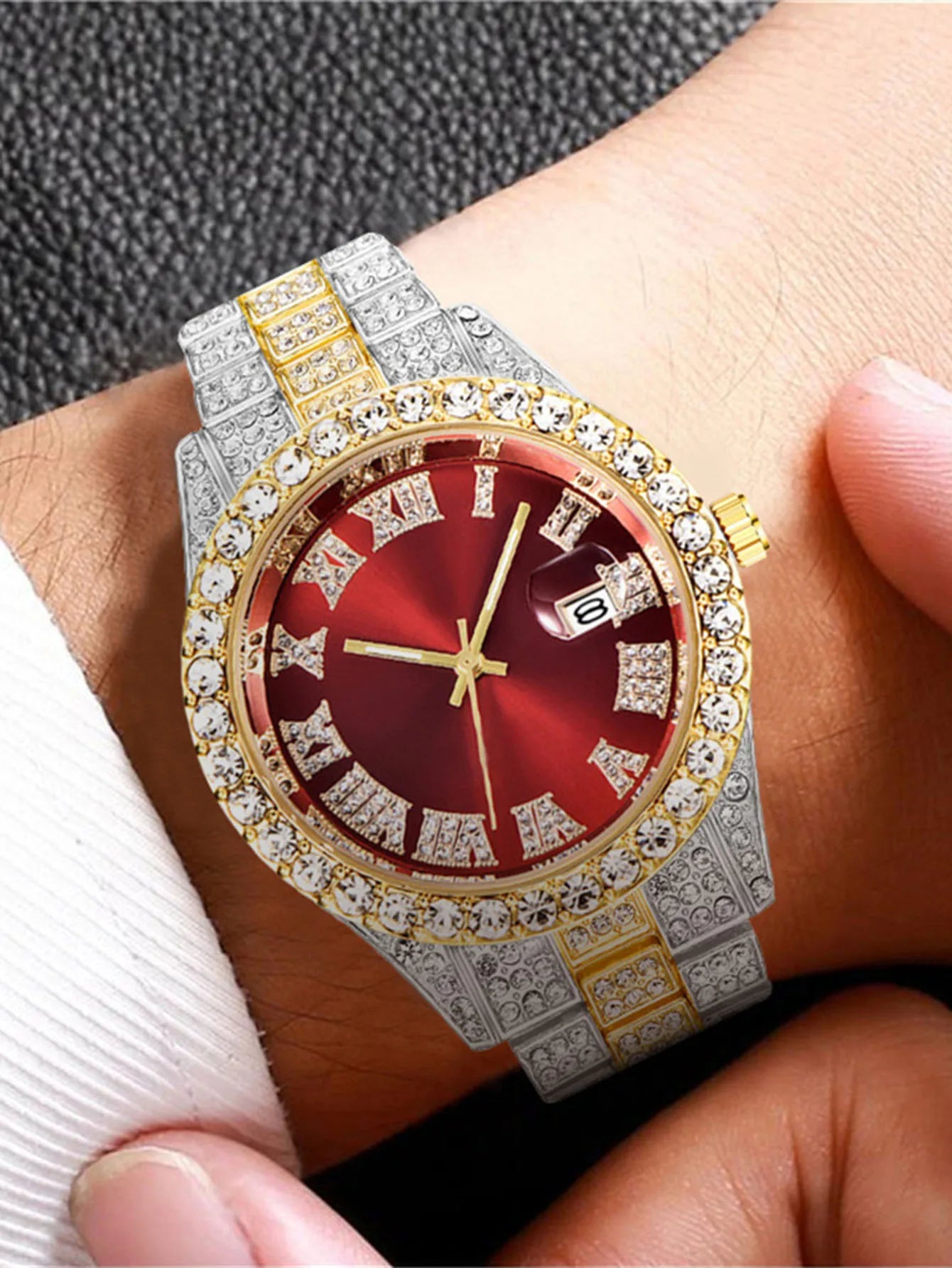 Full Faux Diamond Steel Strap Large Dial Quartz Watch Qme