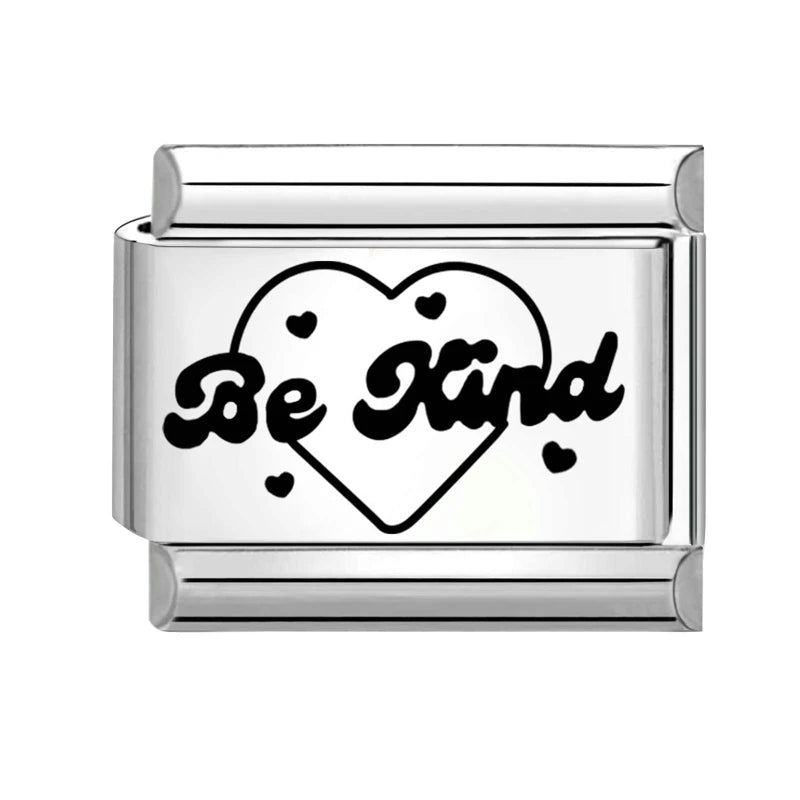 Black Laser Engraving Dad Mom Father's Day Mother's Day Italian Charm Link Fit 9mm Stainless Steel Bracelet DIY Making Jewelrys Qme Style 17