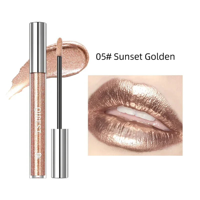 15 Colors Glitter Liquid Lipglaze Tint Laser Holographic Lipsticks Cosmetics Shiny Pigment Waterproof Makeup Women Lipglosses Qme B-05