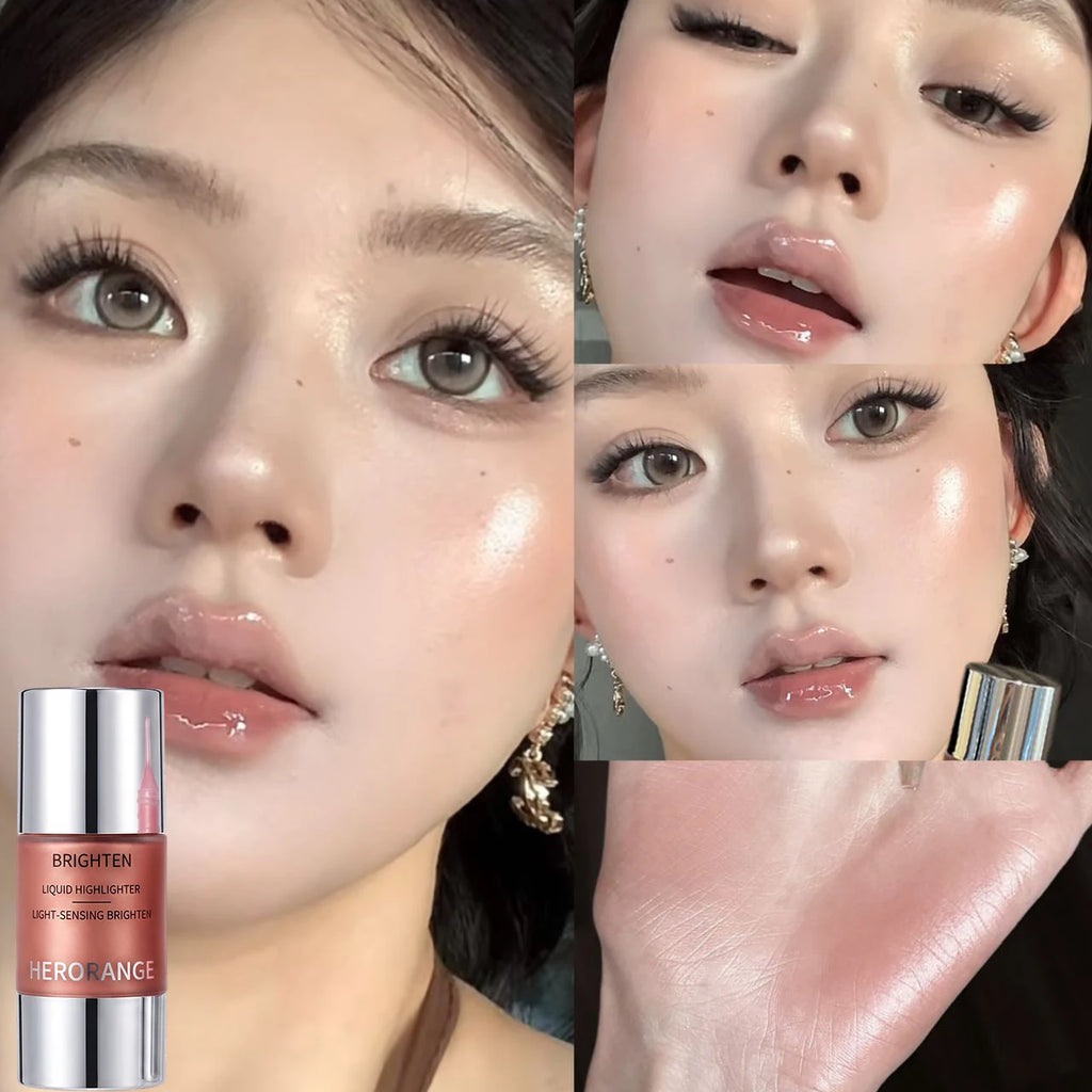 Warm Rose Bronze Liquid Highlighter Mirror Makeup Face Contour Stick Natural Shimmer Bronze Liquid Blush Brighten Waterproof Qme 03 Bronze