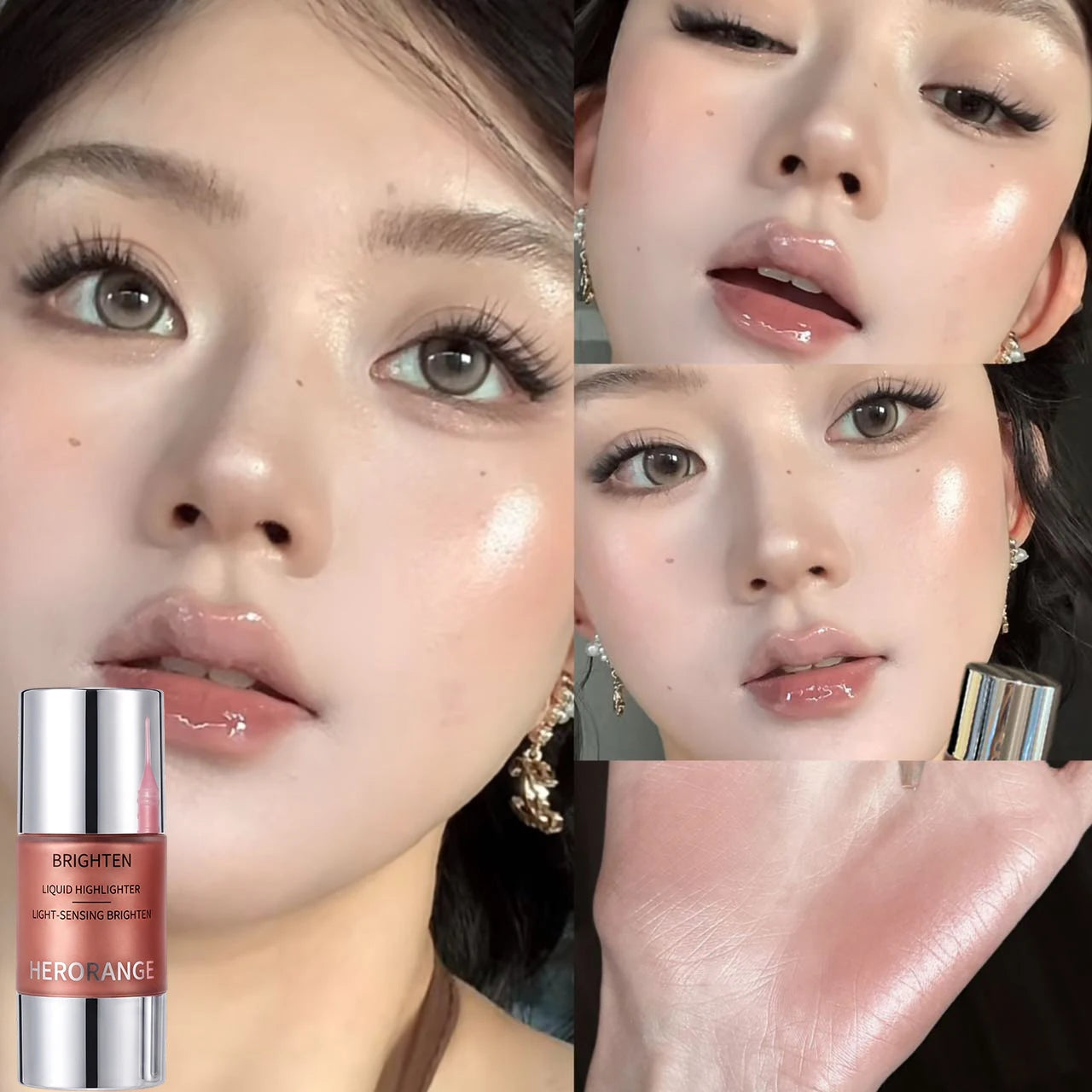 Warm Rose Bronze Liquid Highlighter Mirror Makeup Face Contour Stick Natural Shimmer Bronze Liquid Blush Brighten Waterproof Qme 03 Bronze