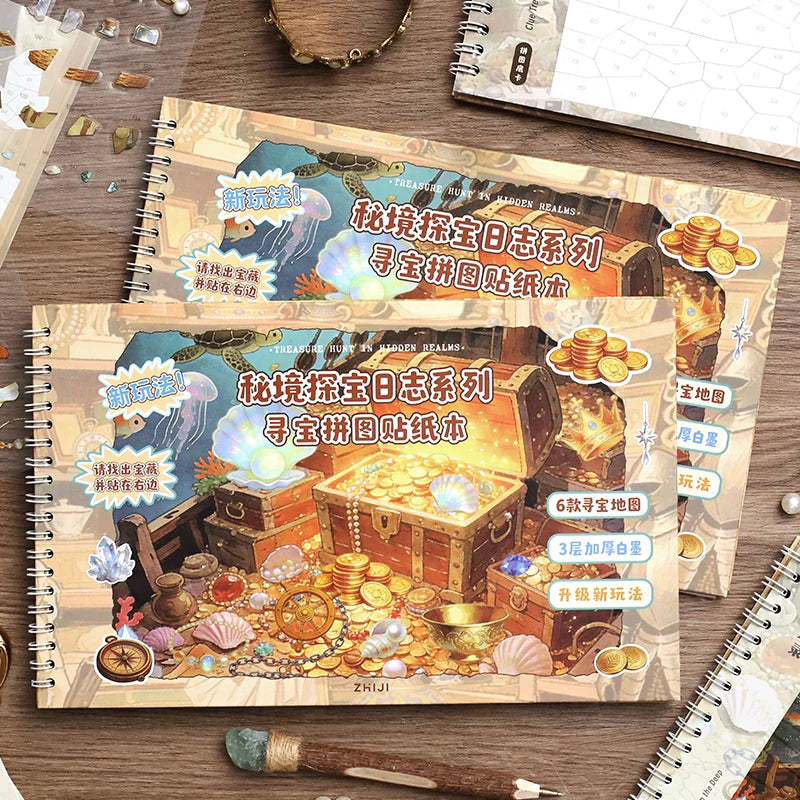 19 Pcs Adventure Log Series Treasure Hunt Puzzle Sticker Book - Immersive DIY Stress Relief Stickers with an Instagram Aesthetic Qme 2A
