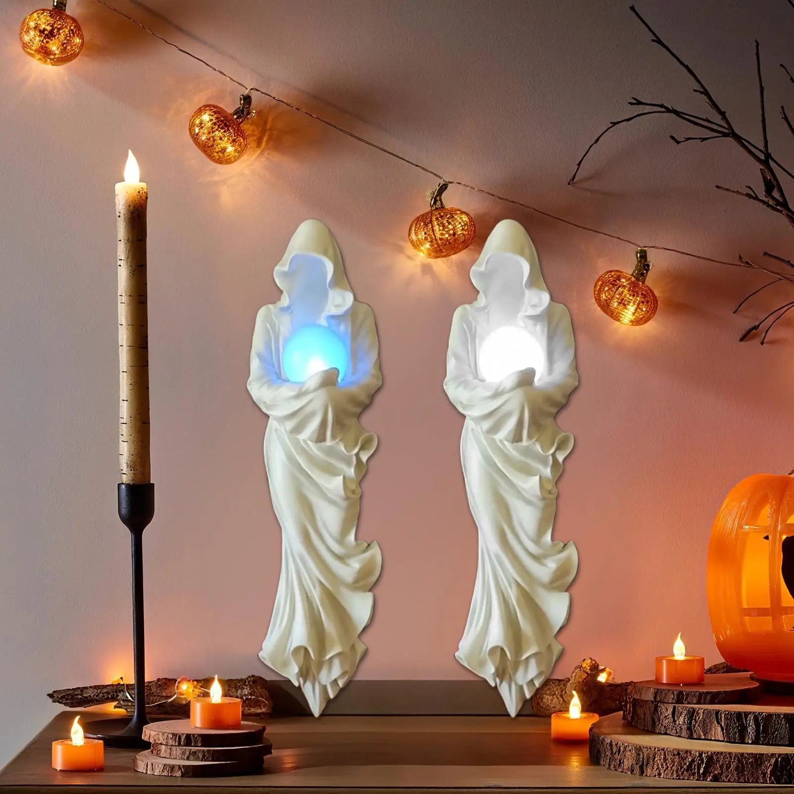Halloween Ghost Figurine Decor Hugging Lamp Resin Gothic Ornaments Qme