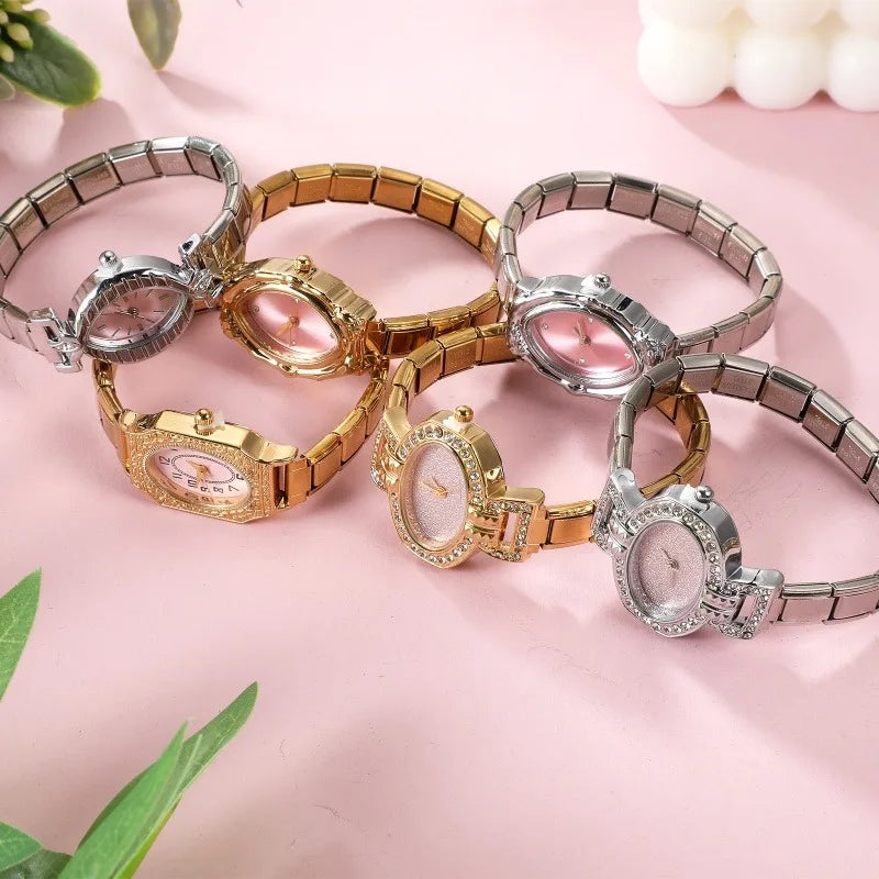 2026 1PC Women's DIY 9mm Width Italian Elastic Charm Stainless Oval Zircon Watch Bracelet Bangle For Party Friend Jewelry Gifts Qme