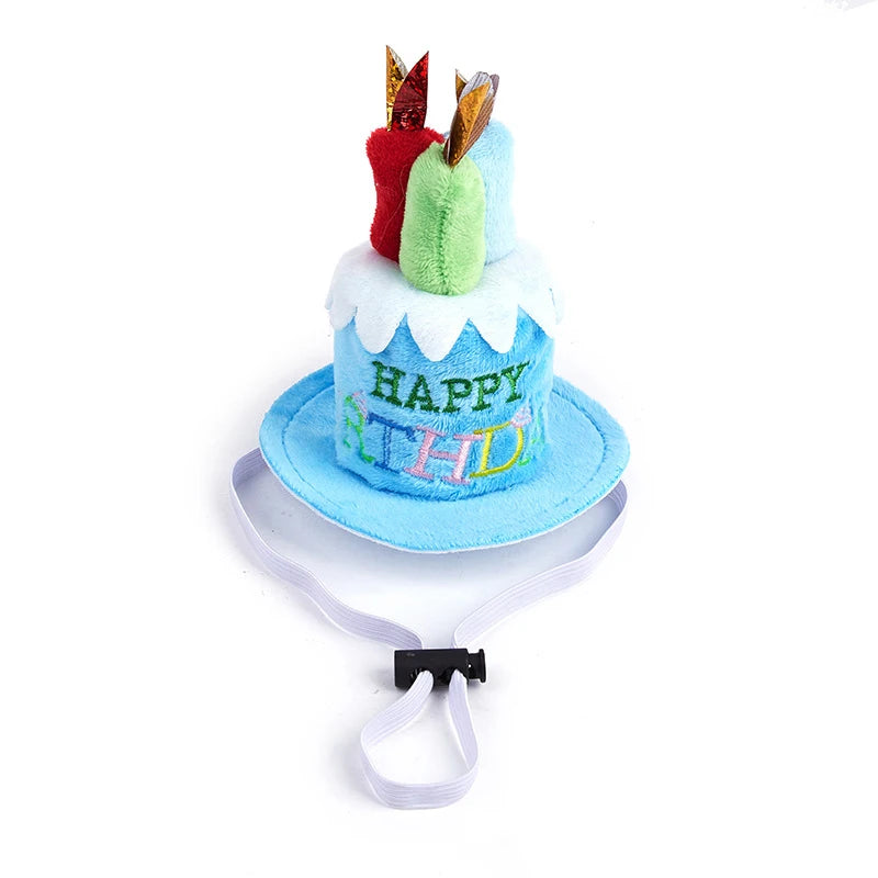 Birthday Cake Hat Pet Cap Headwear Adjustable Dog Cats Hats Dress Up Qme Blue