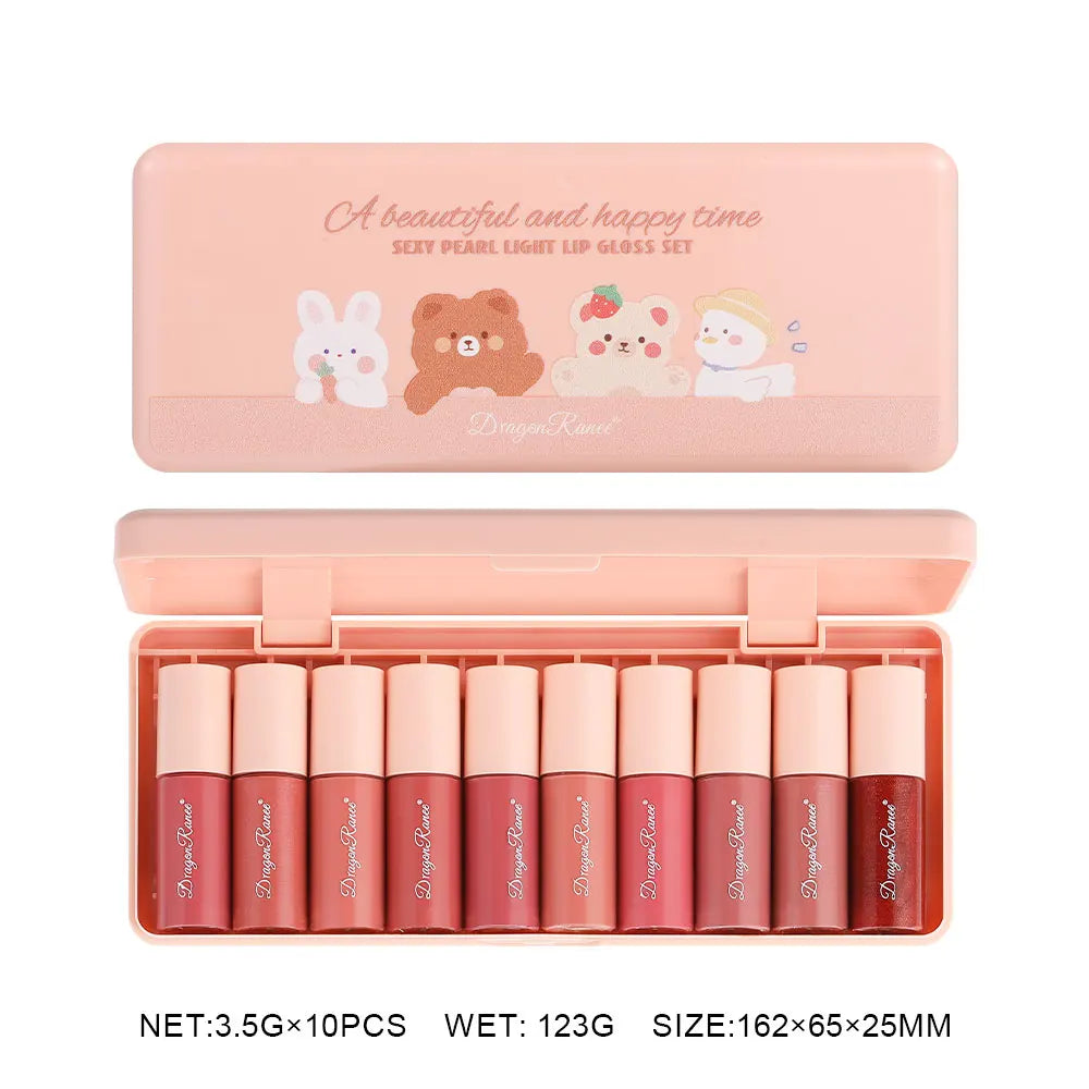10-Color Cute Cartoon Mini Mirror Lip Gloss Moisturizing Long-lasting Qme